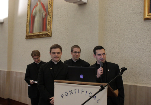 Our Fifth-Year Priests serenade the College with an original musical composition extolling the virtues of pumpkin pie.