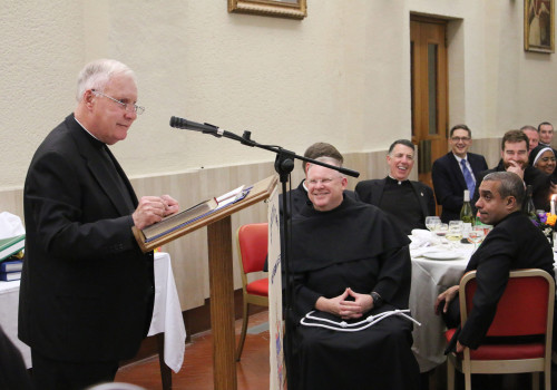 Rev. James Quigley, O.P., Carl J. Peter Chair of Homiletics, delivers some remarks and testimony of Msgr. Checchio's service to the College over the past decade.