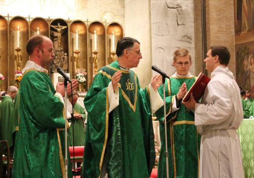 Departing College Rector Msgr. James Checchio celebrates Mass in the Immaculate Conception Chapel as the College bids him a formal farewell.