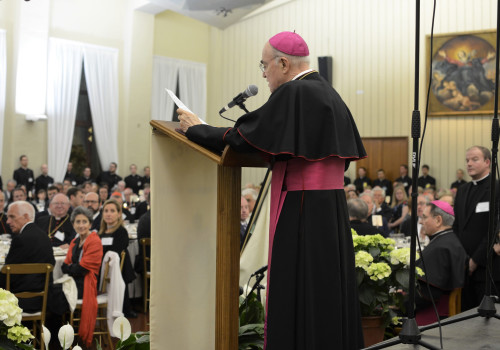 His Excellency Archbishop Carlo Maria Viganò, Apostolic Nuncio to the United States, makes some remarks upon his acceptance of the 2016 Rector's Award.