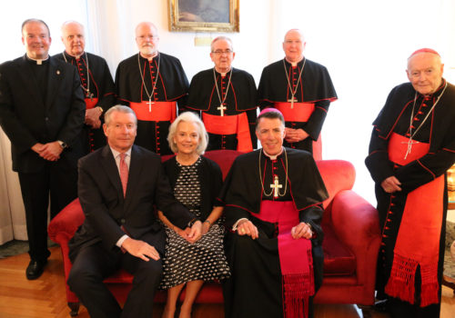 Honorees Robert and Linda Weber and Bishop Checchio meet for a photo with Very Rev. Peter Harman and all Their Eminences present at the Dinner.