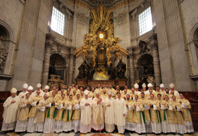 The newly-ordained deacons of the Class of 2016 gather for a photo shortly after their ordination at the Altar of the Chair. In addition to ordaining prelate, His Eminence Timothy Cardinal Dolan, Archbishop of New York, ten bishops and two cardinals were present for the ceremony.